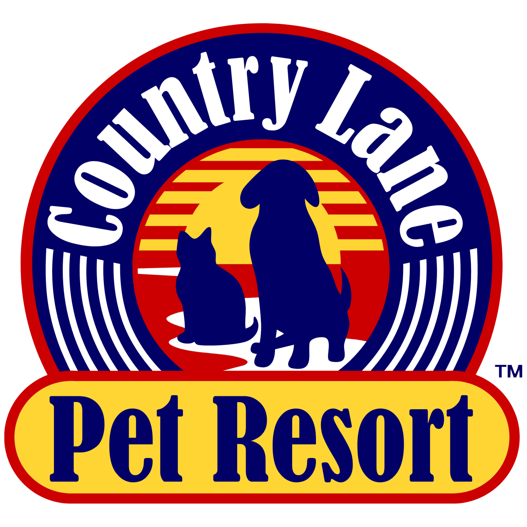 Country Lane Pet Resort logo with dog and cat silhouettes.